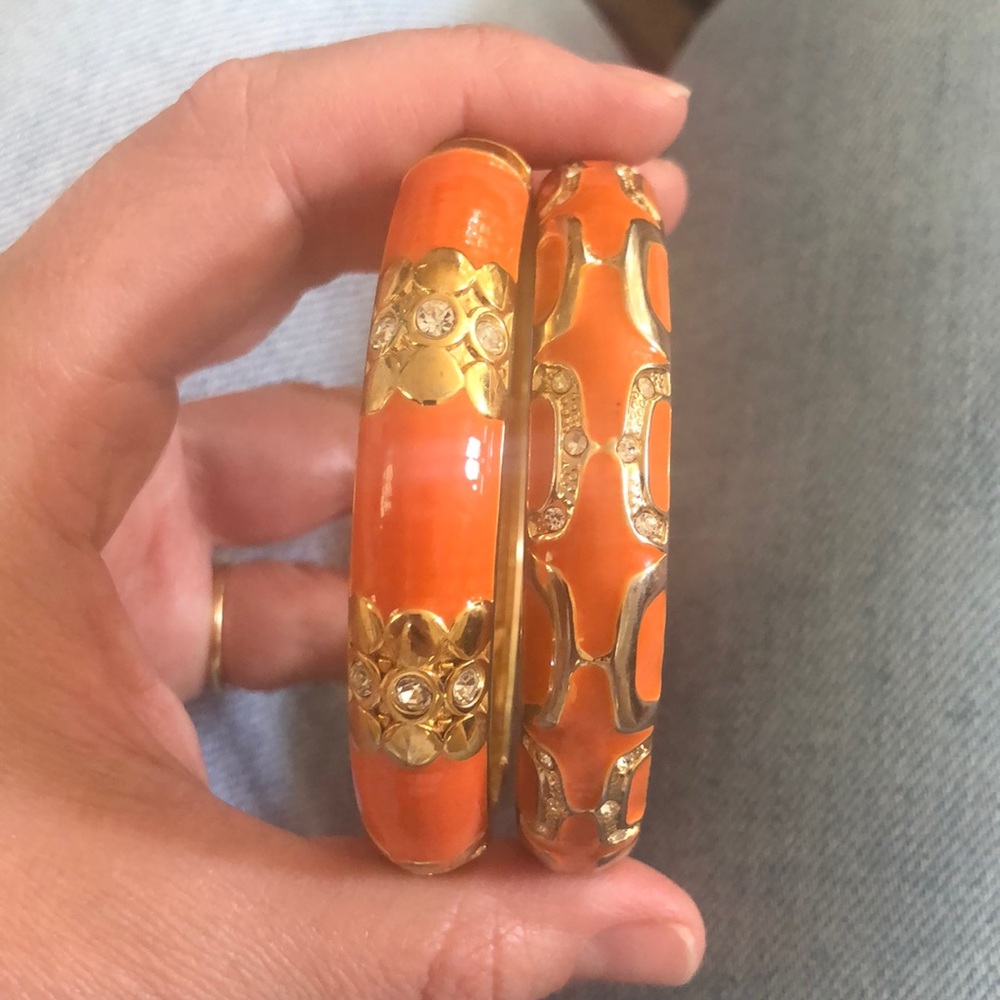Set of orange enamel bracelets